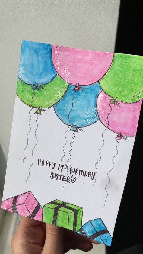 Birthday Card Creative Ideas, Birday Card Ideas, 17 Birthday Card Ideas, Kartki Urodzinowe Diy Birthday Cards, Cute Birthday Cards For Friends, 17th Birthday Card Ideas, Birthday Present Drawing, Diy Birthday Card For Dad, Homemade Birthday Cards For Dad