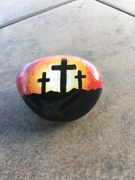 Rock painting challenge of the day... Cross  #silhouette #sunset #religion #easter Painting On Rocks, Easter Rocks, Cross Painting, Cross Silhouette, Silhouette Sunset, Painting Challenge, Painted Rocks Diy, Fair Projects, Painting Rocks