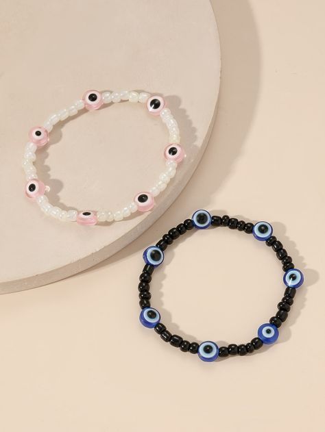 Black and White Fashionable Collar  Plastic   Embellished   Women's Fashion Jewelry Evil Eye Bead Bracelet, Pulseras Ideas, Bracelets Bff, Evil Eye Decor, Asos Jewelry, Diy Friendship Bracelets Tutorial, Bff Bracelets, Embellished Fashion, Eye Decor