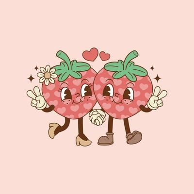 linda retro ilustración de fresa caminando con termo en mano 36144303 Vector en Vecteezy Illustration Of Couple, Cute Illustration, Design Inspo, Strawberries, Premium Vector, Graphic Resources, In Love, Design