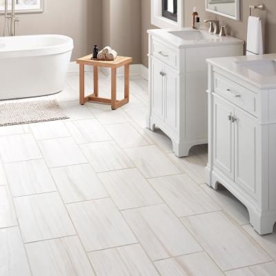 Archview Cloud White Matte 12 in. x 24 in. Glazed Porcelain Floor and Wall Tile (15.6 sq. ft./Case) White Tile Bathroom Floor, Costal Farmhouse, White Kitchen Wood Floors, Best Bathroom Flooring, Porcelain Tile Bathroom, Wood Floor Kitchen, White Bathroom Tiles, White Tile Floor, Master Bath Remodel