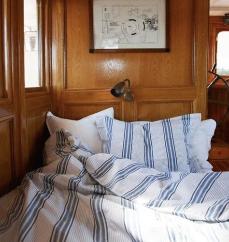 Vintage Boat Interior, Boat Bedroom, Boat Interior Design, Sailboat Interior, Sailboat Living, Living On A Boat, Paint Fabric, Full Headboard, Boat Decor