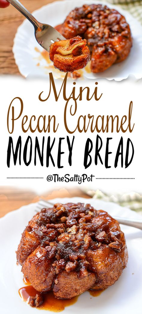 MINI PECAN CARAMEL MONKEY BREAD DESSERTS Mini Monkey Bread, Caramel Monkey Bread, Pecan Monkey Bread, Bread Desserts, Easy Monkey Bread, Christmas Brunch Recipes, Overnight Breakfast, Brunch Items, Diy Easy Recipes