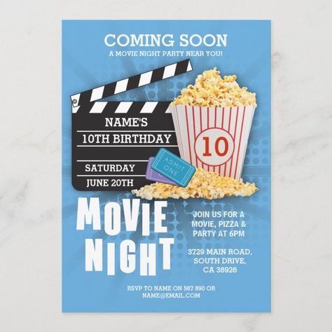 Cinema Birthday Party, Movie Night Party Invitations, Pink Invite, Movie Night Birthday, Girls Night Movies, Cinema Party, Movie Night Invitations, Night Birthday Party, Movie Invitation