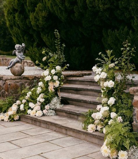 Wedding Stairs, Wedding Staircase, Floristry Design, Courtyard Wedding, Aisle Flowers, Wedding Money, Wedding Floral Centerpieces, Southern Highlands, Wedding Flower Inspiration