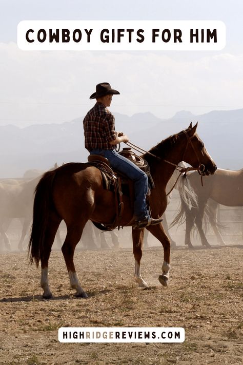 Cowboy Gifts For Him by High Ridge Reviews. Cowboy on horseback. Cowboy Gifts For Men Westerns, Cowboy Christmas Gifts For Him, Gifts For A Cowboy, Cowboy Gifts For Men, Country Boy Gift Ideas, Gifts For Cowboys, 50th Birthday Gifts For Men, 25th Anniversary Gift, Modern Cowboy