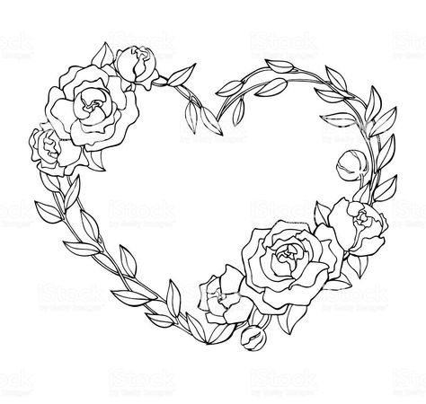 Heart Shape Illustration, Hur Man Ritar Blommor, Flower Wreath Illustration, Shape Illustration, Drawn Rose, Watercolor Flower Wreath, Jessica Hische, Wreath Illustration, Florist Logo