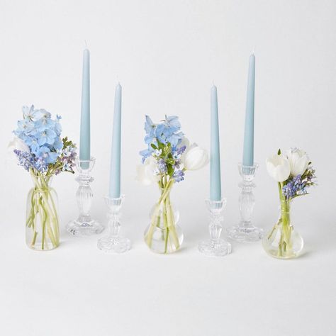 Beatrice Blue, Bud Vases Wedding, Blue Green Wedding, Blue White Weddings, Candle Decoration, Blue Bridal Shower, Blue Themed Wedding, Wedding Vases, Blue Candles