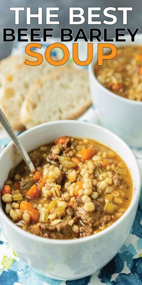 The best stovetop beef barley soup! It's easy to make, fun of great vegetable flavor, and the perfect comfort food! Soup Meal Prep, Beef Recipes Easy Dinners, Beef And Barley Soup, Beef And Barley, Healthy Soup Recipe, Beef Soup Recipes, Beef Barley, Beef Barley Soup, Beef Stew Crockpot