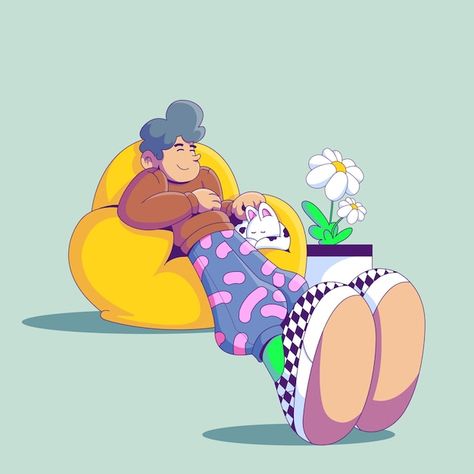 Chill with pet illustration | Premium Vector #Freepik #vector #relax #leisure #relaxing #domestic Relax Art Illustration, Relaxed Illustration, Relax Cartoon, Chill Illustration, Relax Illustration, Relaxing Illustration, Chill Person, Pet Illustration, Beach Illustration