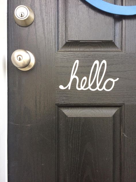 Nothing says "Hello" like our Hello Door Decal! Make your guests feel welcome before they knock on your front door! This would make a great housewarming gift idea for new homeowners. Add a personalized touch to your front porch home decor. Hello Door Decal, Monogrammed Baby Quilt, Vinyl Door, Hello Sticker, Personalized Baby Quilt, Modern Farmhouse Wall Decor, Vinyl Doors, Door Sticker, Handmade Wood Signs