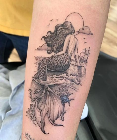 Mermaid Tattoo Meaning, Mermaid Sleeve Tattoos, Dragon Tattoo Meaning, Siren Tattoo, 42 Tattoo, Tattoos Behind Ear, Mermaid Tattoo Designs, Dragons Tattoo, Tattoos Nature