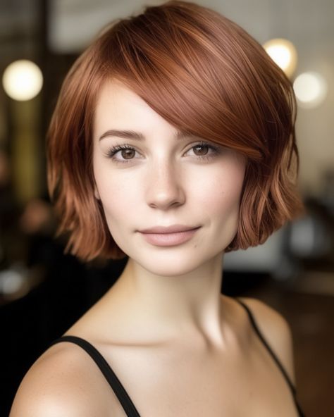 33 Chic Parisian French Bob Haircuts : Autumnal Chic Tousled French Bob Copper Bob With Bangs, Copper Bob, Italian Bob, Hairstyles For Seniors, Cinnamon Rose, Soft Bangs, Blonde Lob, Trendy Bob Hairstyles, Best Bob Haircuts