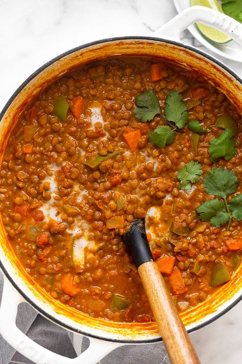 Easy coconut curry lentil soup is loaded with veggies, lentils, coconut milk, and curry spices for a flavor-packed vegan lentil soup recipe. It comes together in one pan in 35 minutes to make a healthy well-balanced meal. Gluten-free, dairy-free, and vegan. Raise your hand if you are a fan of curry 🙋🏻‍♀️🙋🏻‍♀️ Curry is one of... Read More The post Coconut Curry Lentil Soup appeared first on Eat the Gains. Lentils Coconut Milk, Coconut Curry Lentil Soup, Easy Coconut Curry, Vegan Lentil Soup Recipes, Curry Lentil Soup, Curried Lentil Soup, Lentil Soup Recipe, Vegan Lentil Soup, Vegan Lentil