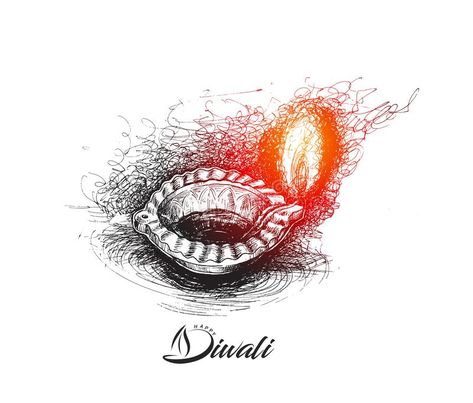 Diwali Sketch, Happy Diwali Drawings, Lamp Festival, Diya Drawing, Diwali Festival Drawing, Diwali Painting, Diya Diwali, Intro To Art, Diwali Drawing