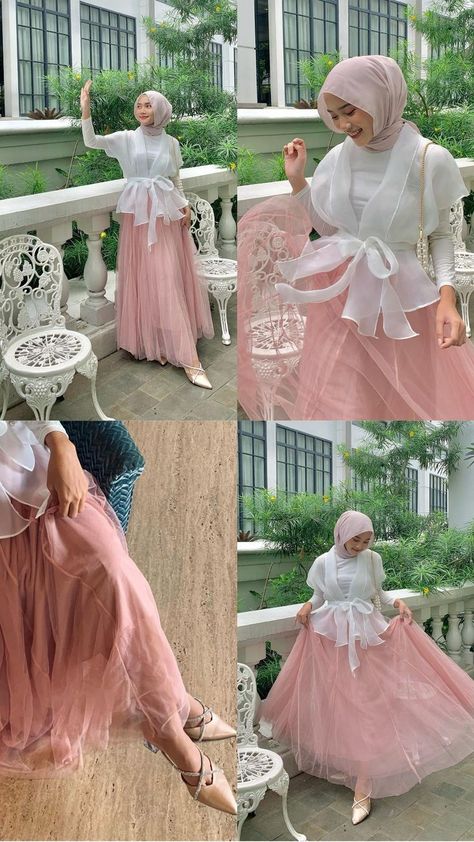 Pink Dress Hijab Outfit, Pink Yearbook, Dress Pink Hijab, Outfit Dress Hijab, Pink Dress Hijab, Birthday Outfit Hijab, Couqutte Outfit Ideas, Pink Outfit Hijab, Gamis Pink