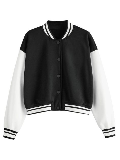 Baseball Jacket Style, White Crop Top Outfit, Fur Coat Long, Jacket Store, Black And White Jacket, Baseball Varsity Jacket, Style Preppy, Letterman Jacket, Crop Top Outfits