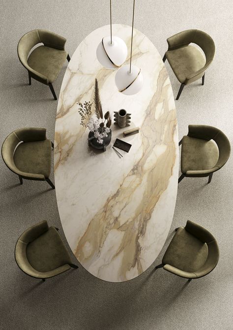 Calacatta Hermitage - Infinity - The Engineered Surface Dining Room Layout, Mesa Oval, Marble Top Dining Table, Neo Baroque, Marble Dining Table, Marble Dining, Luxury Dining, Dining Table Marble, Dining Table Design