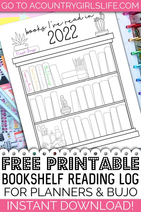 Reading Book Log Free Printable, Reading List Printable Free, Printable Book Journal Pages, Reading Log Printable Free, Bookshelf Reading Log, Book Reading Log, Bullet Journal Bookshelf, Happy Planner Free Printable, Reading Journal Printable