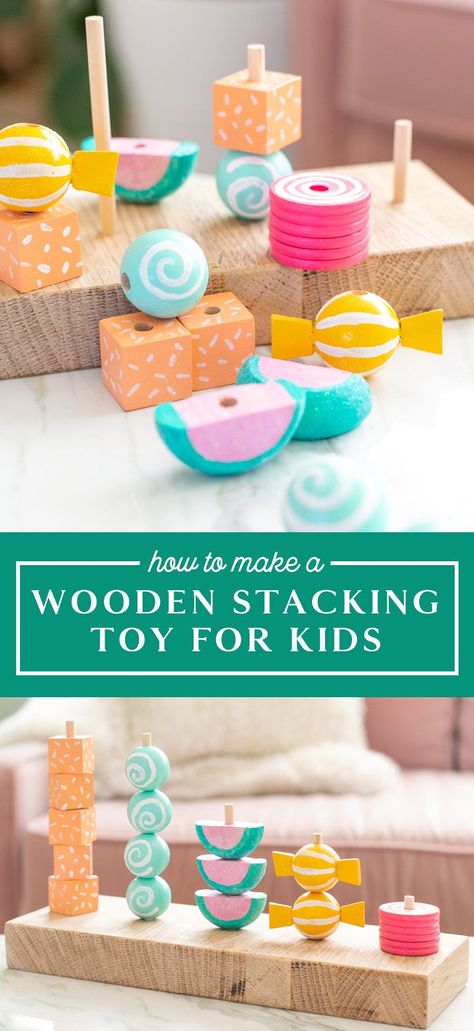 Toddler Presents, Diy Toddler Toys, Wooden Toys Diy, Stacker Toy, Making Wooden Toys, Baby Toys Diy, Teaching Toddlers, Woodworking For Kids, Diy Kids Toys