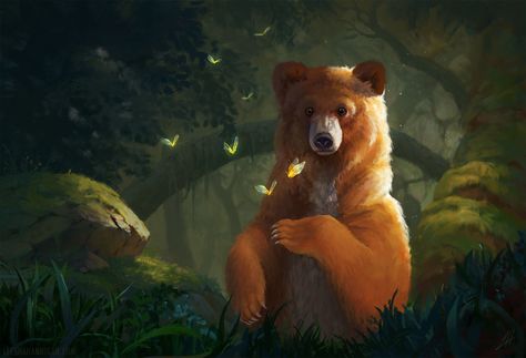 Fantasy Bear Art, Fantasy Bear, Bear Names, Animal Experiences, Artist Portfolio, Fantasy Paintings, Bear Art, Whimsical Illustration, 2d Animation