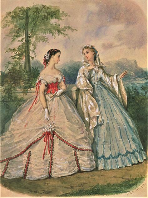 Fashion Plate - La Mode Illustree - 1865 1860 Fashion Plate, 1865 Fashion Plate, 1860s Fashion Plates, 1863 Fashion, 1865 Fashion, Born In The Wrong Era, 1870 Fashion, 1860s Dresses, Victorian Era Dresses