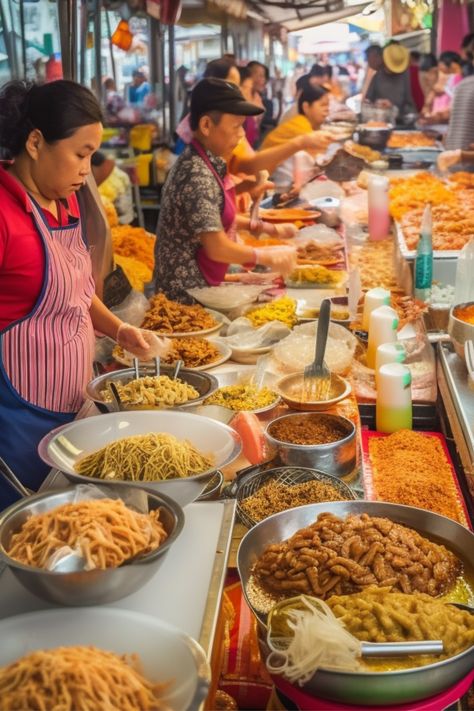 Thai street food bangkok Bangkok Thailand Street Food, Thailand Food Street, Thailand Aesthetic Food, Night Market Food, Thailand Street Food, Bangkok Street Food, Thailand Culture, Street Food Thailand, Healthy Food Activities