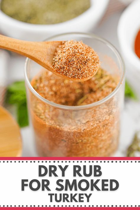 This homemade Dry Rub for Smoked Turkey is the perfect way to kick up your turkey dinner a notch, just in time for Thanksgiving. Rub it straight on the outside of the bird for a gorgeous color and amazing flavor every time. Dry Rub For Turkey, Turkey Dry Rub, Smoked Turkey Rub Recipes, Smoked Turkey Rub, Turkey Rub Recipes, Slow Roasted Turkey, Turkey Rub, Turkey Seasoning, Smoked Turkey Legs