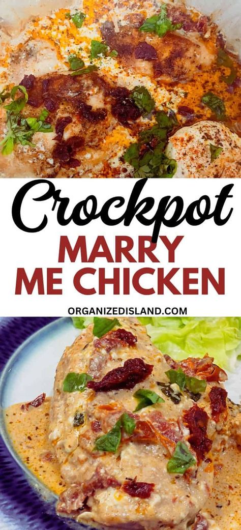 This easy Crockpot Marry Me chicken recipe is so simple and makes a delicious and creamy chicken dish that is perfect for a weeknight meal. All made easily in your slow cooker. Marry Ne Chicken Crockpot, Merry Me Chicken Recipe Crockpot, Mary Me Chicken Crock Pot, Crockpot Marry Me Chicken, Creamy Chicken Dish, Marry Me Chicken Recipe, Flexitarian Recipes, Savory Recipe, Marry Me Chicken