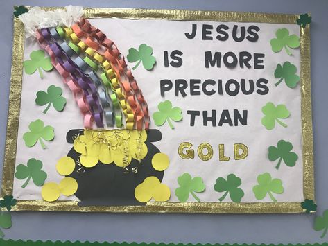 March Church Bulletin Board Ideas, Daycare Door Ideas, March Bulletin Board Ideas, Catholic Bulletin Boards, Preschool Door, Rainbow Bulletin Boards, March Bulletin Board, March Ideas, Preschool Boards