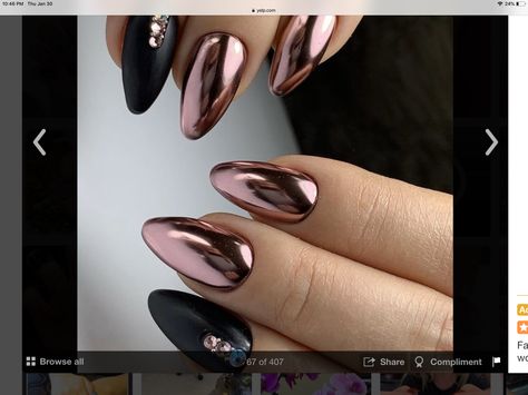 Manicure With Rhinestones, Nail Mirror, Coral Nails With Design, Metallic Nails Design, Beautiful Manicure, Be More Attractive, Black Manicure, Pink Chrome Nails, Boho Nails