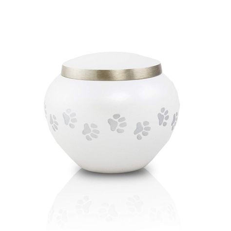 Paw Prints Bronze Memorial Urn for Cats and Dogs - Extra Small - Holds Up to 25 Cubic Inches of Ashes - Pearl White Pet Cremation Urn for Ashes - Engraving Sold Separately Dog Cremation, White Urn, Paw Print Ring, Pet Cremation Urns, Cat Urns, Pet Urn, Pet Cremation, The Odyssey, Pet Urns