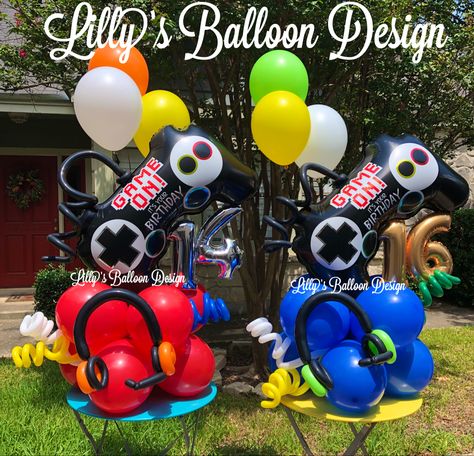 Video Game Balloon Bouquet, Gamer Bouquet, Gamer Balloon Bouquet, Gaming Balloons, Gamer Balloons, Xbox Birthday Party, Balloon Bouquet Delivery, Balloons Bouquet, Balloon Tower