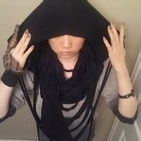 Deep Style, Goth Ninja, Beginners Sewing, Hooded Cowl, Fringe Top, Hooded Scarf, Fringe Scarf, Sewing For Beginners, Black Magic