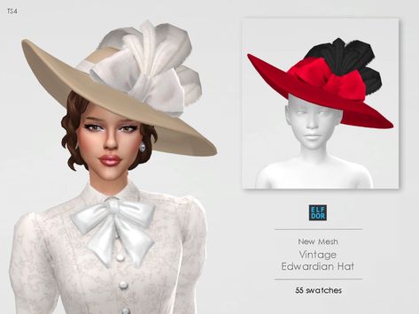 Vintage Edwardian Hat - ELFDOR Sims 4 Vintage, Sims 4 Hair Male, Sims 4 Decades Challenge, Edwardian Hat, Sims 4 Cas Mods, Sims 4 Anime, Sims 4 Download, Victorian Hairstyles, Sims 4 Body Mods