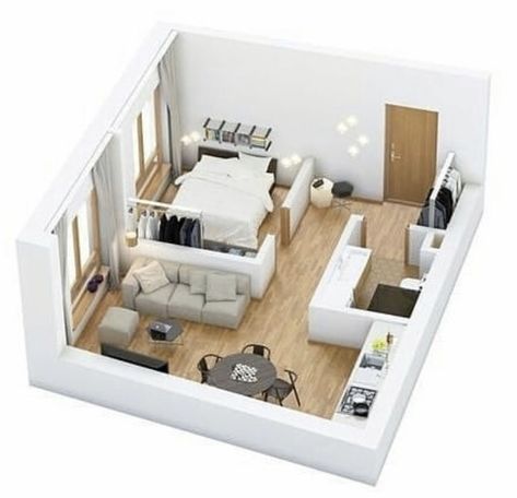 Small Apartment Plans, Apartemen Studio, Studio Apartment Floor Plans, Studio Apartment Living, Interior Design Minimalist, Small Apartment Interior, Deco Studio, Small Apartment Design, Apartment Floor Plans