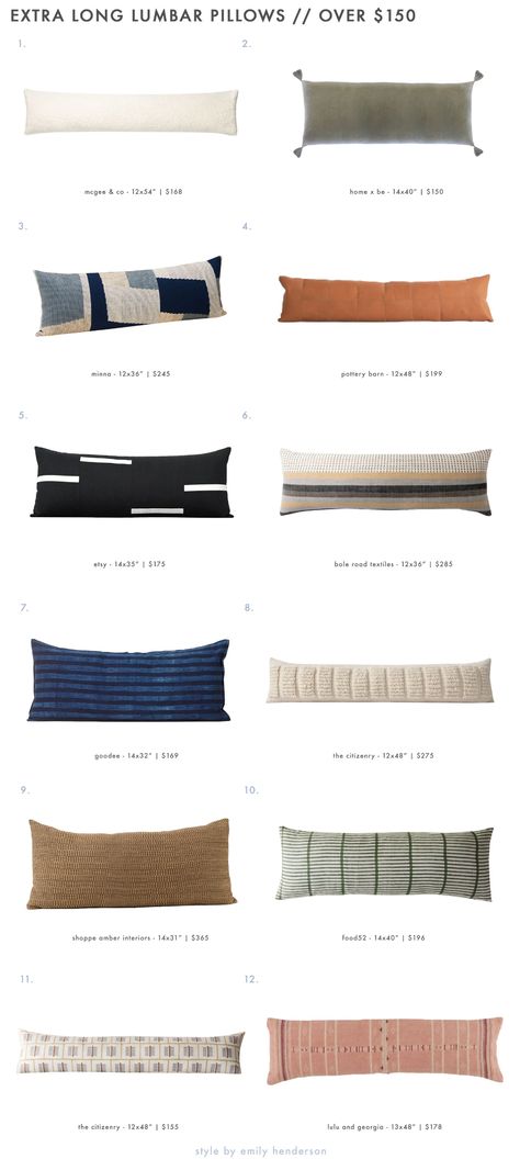 Our Extra Long Lumbar Pillow Roundup (Our Easiest Bed Making Hack) - Emily Henderson Couch Lumbar Pillow, Extra Long Couch, Hot Pink Throw Pillows, Long Pillow Bed, Pillow Sizes Chart, Lumbar Pillow Bed, Oversized Lumbar Pillow, Long Throw Pillows, Extra Long Lumbar Pillow