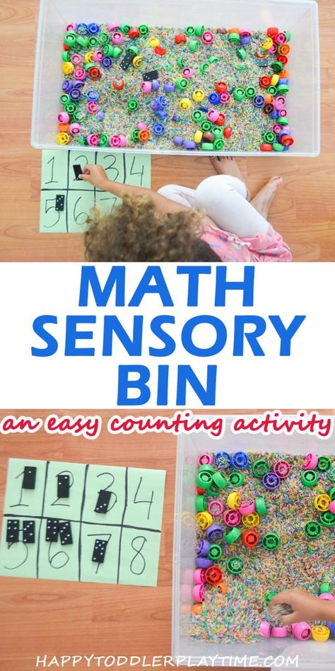 HAPPY TODDLER PLAYTIME — MATH SENSORY BIN This is a fun math activity and sensory bin rolled into one! Your toddler or preschooler will love sensory counting game! Math Sensory Bin, Easy Math Activities, Lego Math, Counting Activities Preschool, Halloween Math Activities, Preschool Counting, Math Activities For Kids, Fun Math Activities, Halloween Math