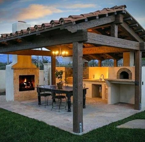 Backyard Kitchen Ideas, Outdoor Fireplace Patio, Outdoor Kitchen Plans, Grill Area, Outdoor Patio Designs, Backyard Fireplace, Backyard Gazebo, Backyard Pavilion, Patio Inspiration