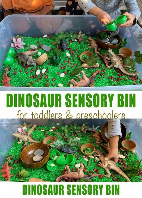 Dino Sensory Bin Diy Dinosaur Sensory Bin, Dino Sensory Bin, Dinosaur Crafts For Preschoolers, Dinosaur Sensory Bin, Dinosaur Crafts Preschool, Dinosaur Sensory, Dinosaur Stencil, Dinosaur Week, Dinosaur Puppet