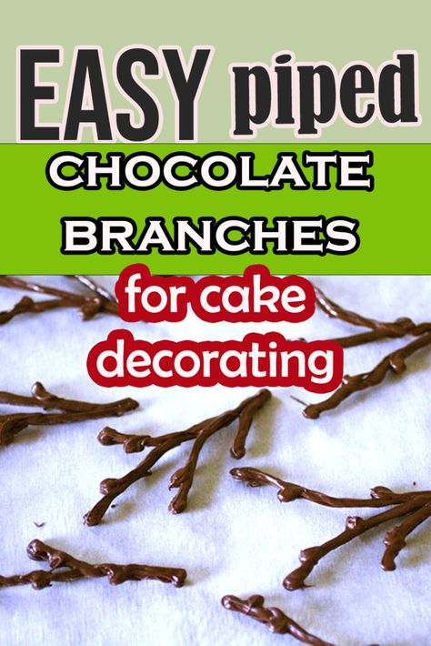 easy piped chocolate branches for cake decorating. Molding Chocolate Flowers, Chocolate Leaves Cake Decoration, Edible Leaves For Cakes, Edible Decorations For Cakes, How To Decorate A Chocolate Cake Ideas, Chocolate Trees On Cake, Modeling Chocolate Flowers, Melted Chocolate Decorations, Chocolate Garnish Ideas