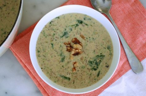 Mushroom, Spinach, and Walnut Soup – bread and wonderment Walnut Soup, Mushroom Spinach, Lent Recipes, Spinach Soup, Heck Yeah, Soup And Stew, Soup Season, The Soup, Meatless Meals