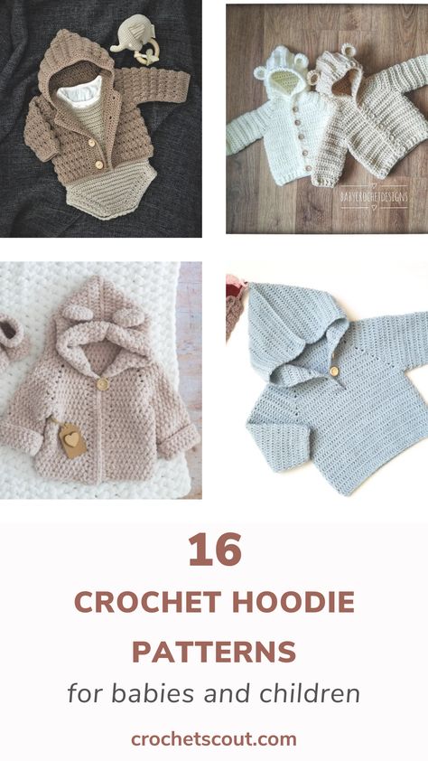 Crochet baby hoodies. Hooded Sweater Pattern, Crochet Toddler Sweater, Hooded Baby Sweater, Baby Hoodies, How To Crochet For Beginners, Onesie Pattern, Crochet Baby Projects, Newborn Crochet Patterns, Crochet Hoodie