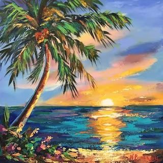 ArtbyNadiaUS - Etsy Украина Tropical Island Painting, Florida Painting Ideas, Island Art Tropical, Tropical Canvas Painting, Palm Tree Painting Easy, Tropical Art Painting, Tropical Painting Ideas, Tropical Landscape Painting, Tropical Drawing