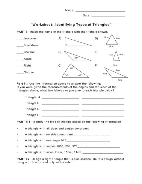 Types Of Triangles Worksheet, Different Types Of Triangles, Types Of Triangles, Triangles Activities, Classifying Triangles, 7th Grade Math Worksheets, Direct And Indirect Speech, Similar Triangles, Class 6 Maths