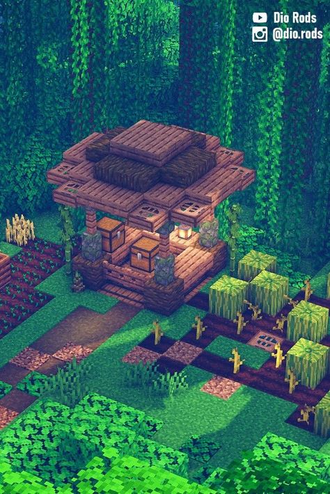 Minecraft Starter Simple Farm in the Jungle. Food Stand/Storage! Minecraft Jungle Farm Ideas, Jungle Ideas Minecraft, Minecraft Jungle Builds Easy, Minecraft Jungle Statue, Minecraft Jungle House Easy, Jungle Bases Minecraft, Jungle Minecraft Ideas, Minecraft Jungle Farm, Minecraft Jungle Village Ideas