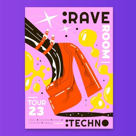 Techno Music Poster, Rave Poster Design, Techno Graphic Design, Rave Room, Techno Poster, Music Poster Template, Rave Poster, Rave Art, Techno Rave