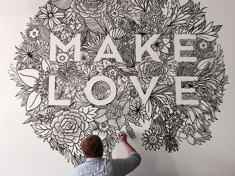 The lady and I did a pretty little (well, big actually) drawing for the MAKE LOVE Valentine's party tonight. Inspiring Typography, Typographie Logo, Konst Designs, Posca Art, Illustration Blume, Typography Wall, Wall Drawing, Web Graphic Design, Make Love