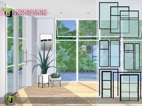 #Sims4CC #sims4 Custom Content // NynaeveDesign's Lyne Build Set I - Short Walls // big windows Sims 4 Cc Windows Modern, Sims Windows, Mods Sims 4, Sims 4 Tsr, Die Sims 4, Cc Furniture, Casas The Sims 4, The Sims 4 Download, Sims 4 Downloads