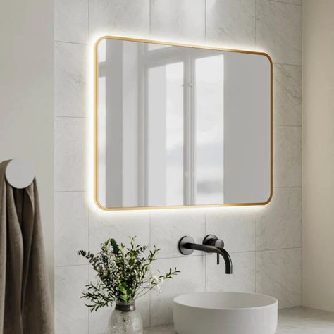 This Ingrain 800mm by 600mm backlit mirror with touch sensor and demister pad offers a modern way to quickly set the mood. With a sleek brushed brass aluminium frame, the versatile design fits into any bathroom. Boasting a soft rectangular silhouette, this mirror will bring an air of sophistication to your home. Boasti Rectangle Bathroom Mirror, Brushed Nickel Mirror, Gentle Lighting, Backlit Bathroom Mirror, Rectangle Bathroom, Shaving Cabinet, Backlit Mirror, Back To Wall Bath, Ideal Bathrooms